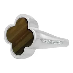 Anillo Plata 925 Trébol Esmaltado Café Zirconia - Imagen 1