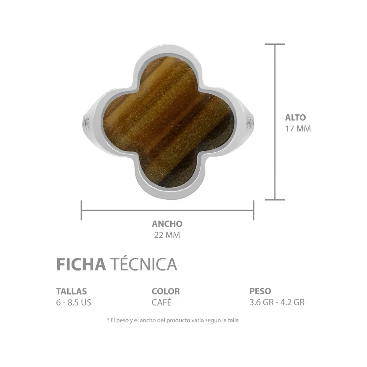 Anillo Plata 925 Trébol Esmaltado Café Zirconia - Imagen 7
