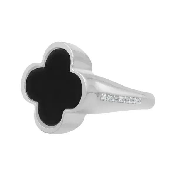 Anillo de plata .925 negro zirconia trebol esmaltado unisex talla 9.5 — Joyaris