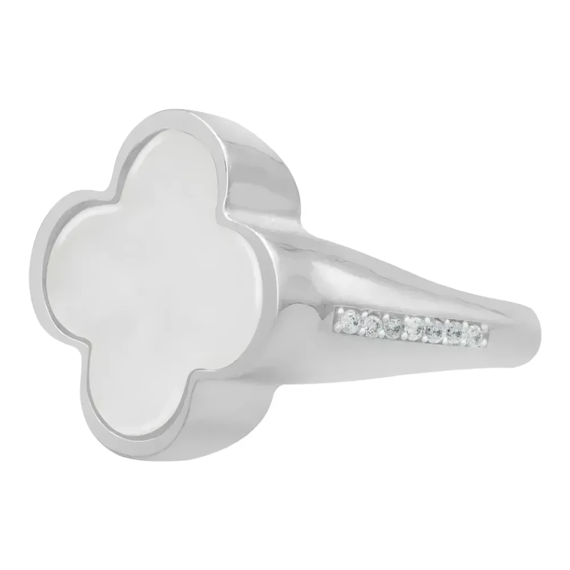 Anillo trebol de la suerte plata 925 con esmalte fino acabado liso y zirconia transparente brillante talla ocho para mujer