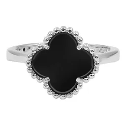 Anillo Plata 925 Trébol Esmaltado Negro con Orilla Bolitas - Imagen 2