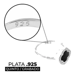 Anillo Plata 925 Trébol Esmaltado Negro con Zirconia Talla 7 - Imagen 3
