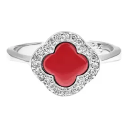 Anillo Plata .925 Trébol Esmaltado Rojo con Zirconia para Mujer - Imagen 2