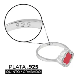 Anillo Plata 925 Trébol Esmaltado Rojo con Zirconia Talla 7.5 - Imagen 3