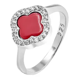 Anillo Plata 925 Trébol Esmaltado Rojo con Zirconia Talla 9 - Imagen 1