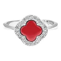 Anillo Plata 925 Trébol Esmaltado Rojo con Zirconia Talla 9 - Imagen 2