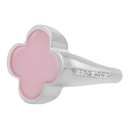 Anillo Plata 925 Trébol Esmaltado Rosa con Zirconia Talla 7.5 - Imagen 1