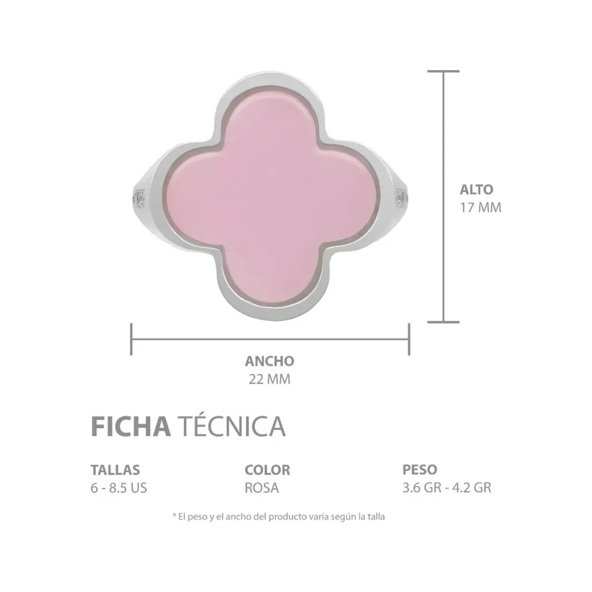 Anillo Plata 925 Trébol Esmaltado Rosa con Zirconia Talla 7.5 - Imagen 7