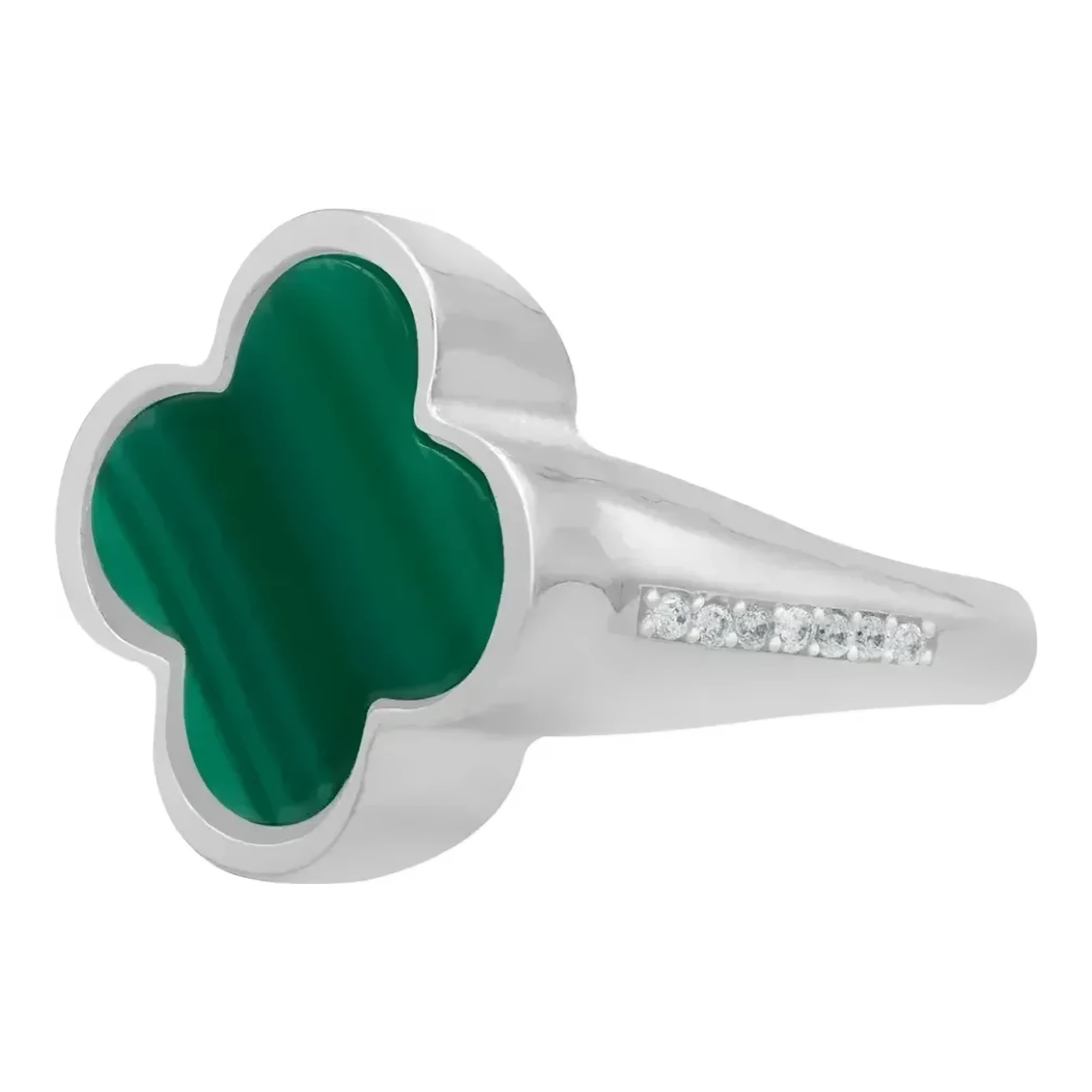 Anillo trébol esmalte verde con zirconia en plata esterlina .925 nacional para mujer con acabado liso brillante mexicano