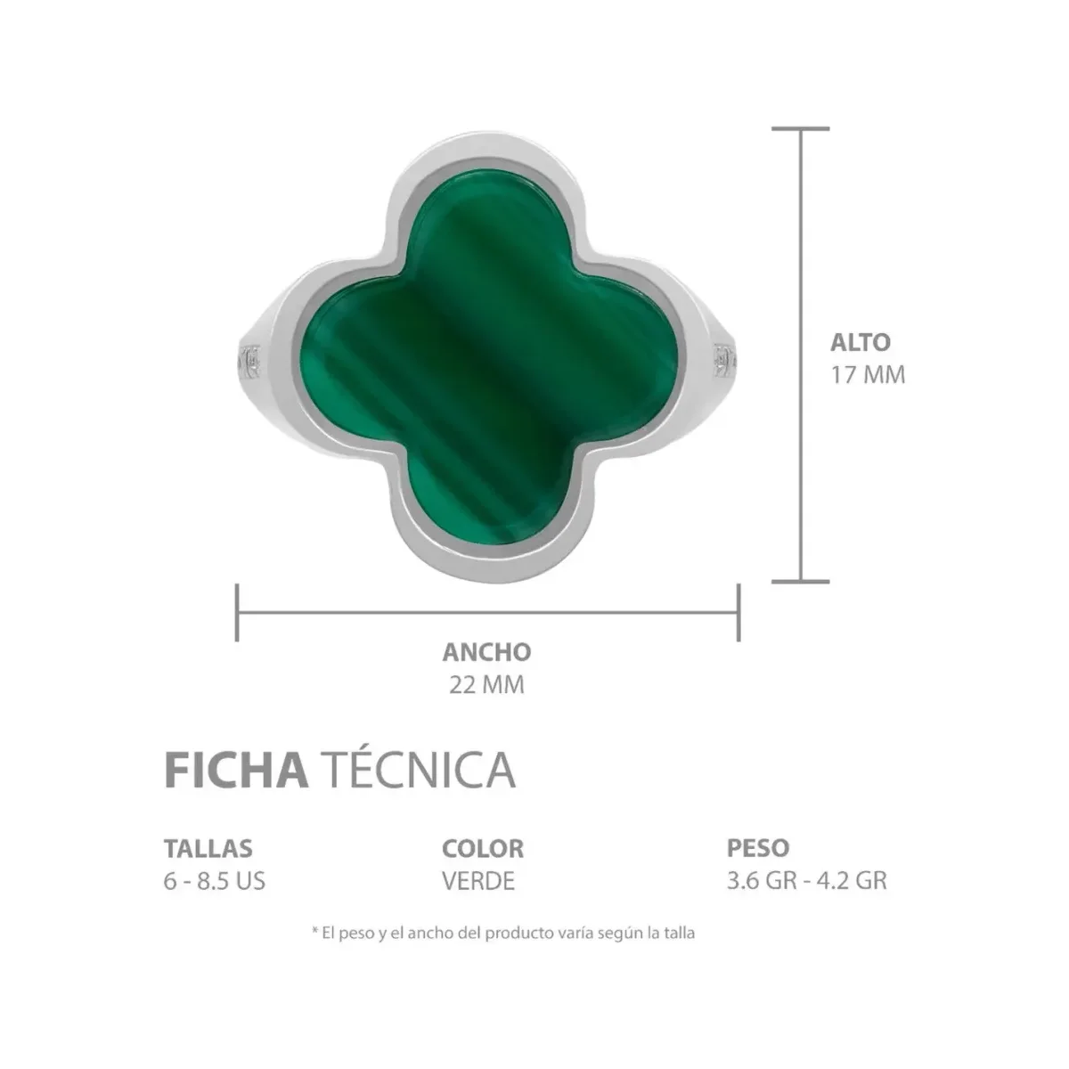 Anillo Plata 925 Trébol Esmalte Verde con Zirconia - Imagen 7