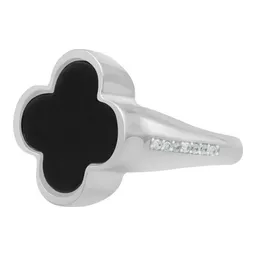 Anillo Plata 925 Trébol Negro Esmaltado con Zirconia - Imagen 1