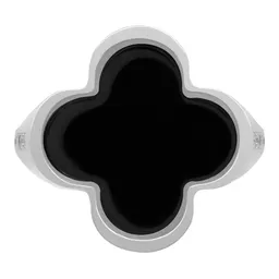 Anillo Plata 925 Trébol Negro Esmaltado con Zirconia - Imagen 2