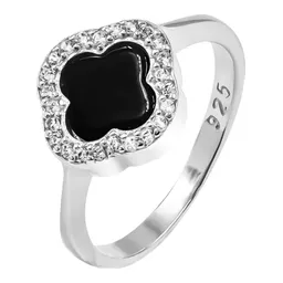 Anillo Plata 925 Trébol Zirconia Esmalte Negro - Imagen 1