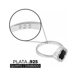 Anillo Plata 925 Trébol Zirconia Esmalte Negro - Imagen 3