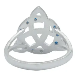 Anillo Plata 925 Triqueta Celta Diamantado con Zirconia Azul Talla 8 - Imagen 4