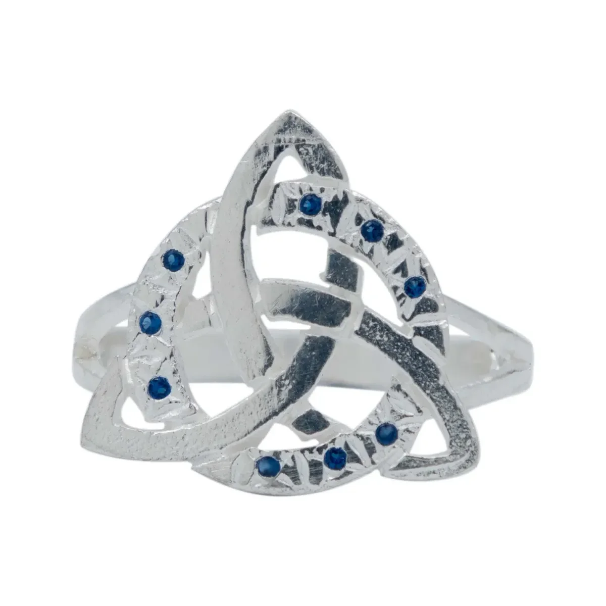 Anillo Plata 925 Triqueta Celta Diamantado con Zirconia Azul Talla 9 - Imagen 2