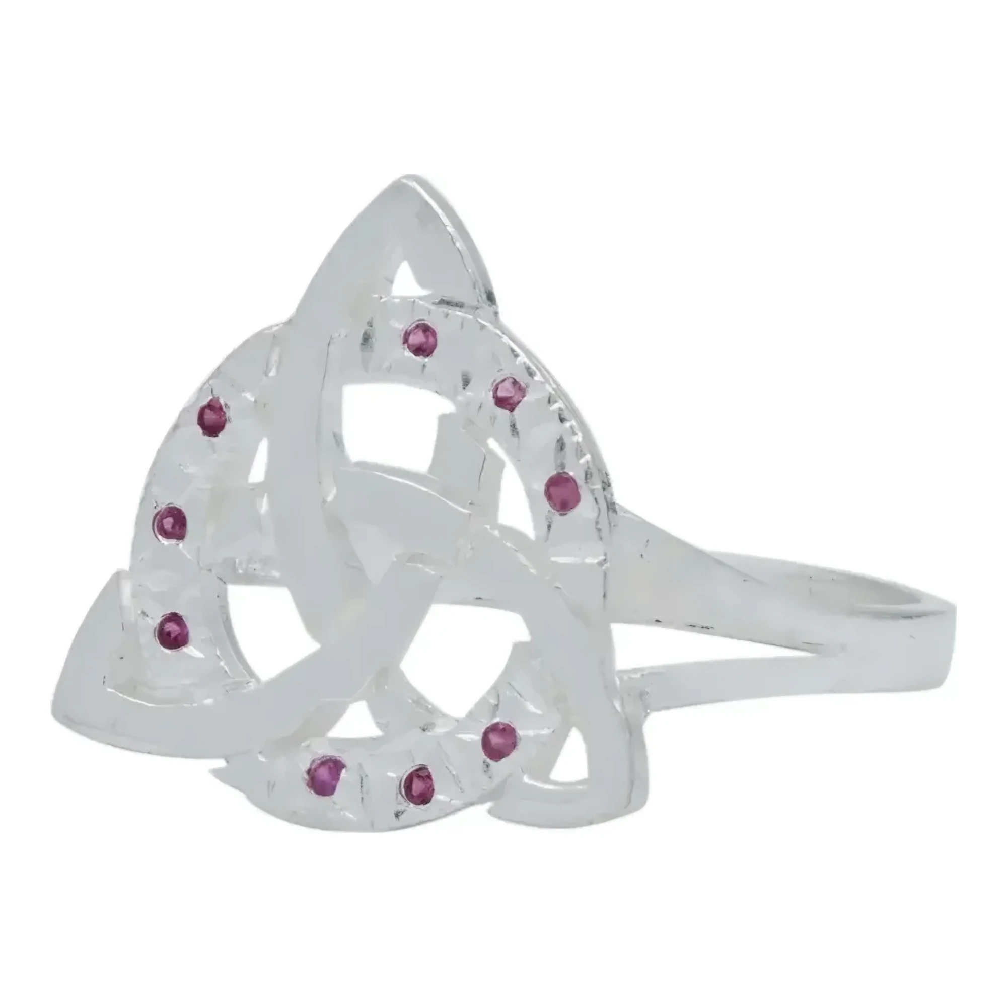 Anillo nudo celta plata .925 triqueta diamantado con piedra zirconia fucsia rosa para mujer amuleto wicca protección talla