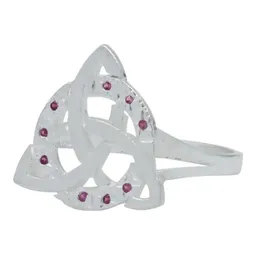 Anillo Plata .925 Triqueta Celta Diamantado Zirconia Fucsia - Imagen 1