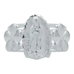 Anillo Plata 925 Virgen Guadalupe con Flores Ajustable - Imagen 1