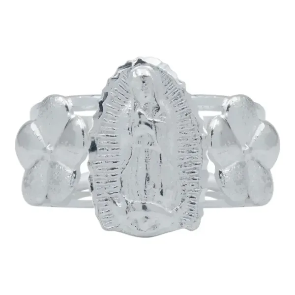 Anillo de plata .925 Virgen de Guadalupe flores ajustable — Joyaris