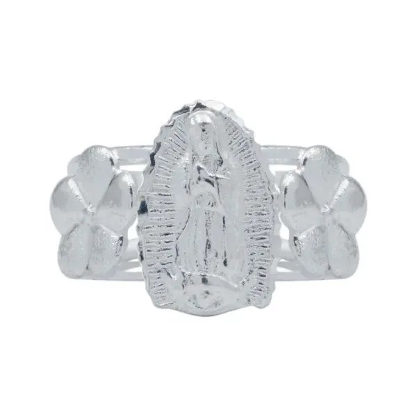 Anillo de plata .925 Virgen de Guadalupe flores ajustable — Joyaris