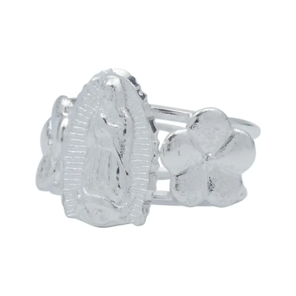 Anillo Plata 925 Virgen Guadalupe con Flores Ajustable - Imagen 2