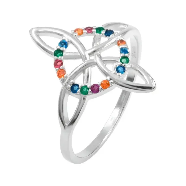 Anillo Plata Esterlina 925 Nudo de Bruja Celta Zirconia Multicolor - Imagen 1