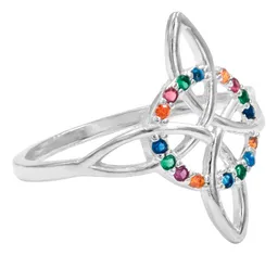 Anillo Plata Esterlina 925 Nudo de Bruja Celta Zirconia Multicolor - Imagen 2