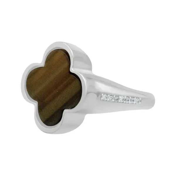 Anillo de plata .925 Cafe Zirconia Trebol Esmaltado Resina Unisex — Joyaris