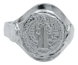 Anillo San Benito Plata 925 Troquelado Protección Unisex - Imagen 1