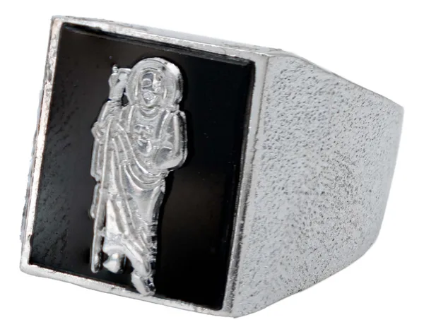 Anillo de plata .925 negro onix San Judas diamantado para hombre — Joyaris
