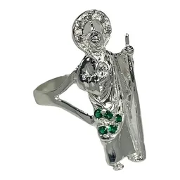 Anillo San Judas Tadeo con Zirconia Verde Plata .925 - Imagen 1