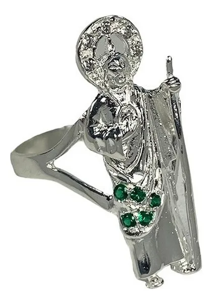 Anillo de plata .925 verde zirconia diseno San Judas Tadeo — Joyaris