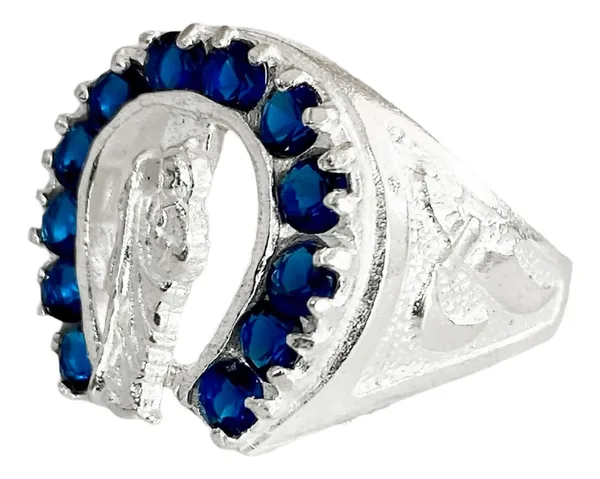 anillo de plata .925 azul zirconia San Judas Tadeo herradura — Joyaris