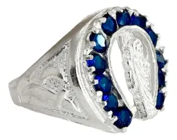 Anillo Plata 925 San Judas Tadeo Herradura Zirconia Azul Talla 8.5 - Imagen 2