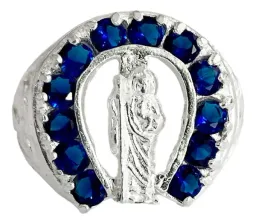 Anillo Plata 925 San Judas Tadeo Herradura Zirconia Azul Talla 8 - Imagen 3