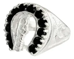 Anillo Plata .925 San Judas Tadeo con Herradura y Zirconia Negra - Imagen 1