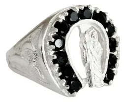 Anillo Plata .925 San Judas Tadeo con Herradura y Zirconia Negra - Imagen 2
