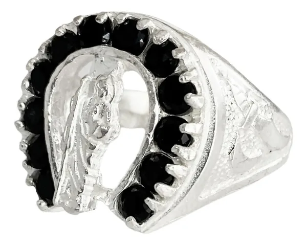 Anillo de plata .925 negro zirconia San Judas Tadeo herradura — Joyaris