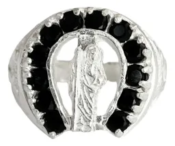 Anillo Plata 925 San Judas Tadeo Herradura con Zirconia Negra - Imagen 3