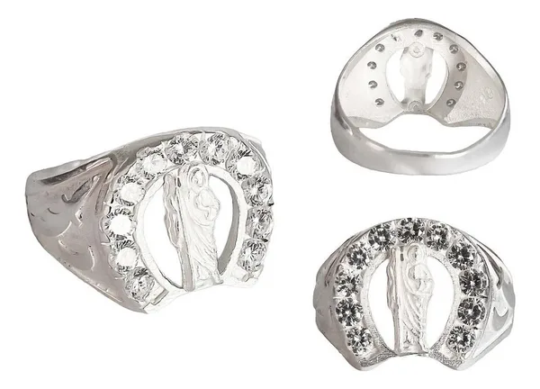 anillo de plata .925 zirconia San Judas Tadeo herradura — Joyaris