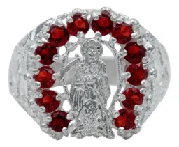 Anillo Plata .925 Santa Muerte Herradura con Zirconias Rojas - Imagen 1