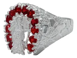 Anillo Plata .925 Santa Muerte Herradura con Zirconias Rojas - Imagen 2