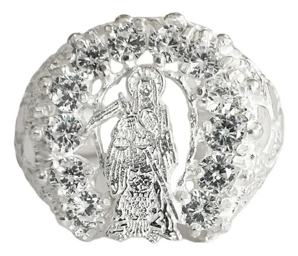 Anillo de plata .925 blanco zirconia Santa Muerte herradura — Joyaris