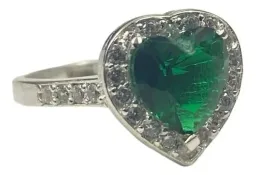 Anillo Plata .925 Solitario Corazón Zirconia Verde - Imagen 1