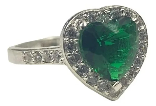 Anillo matrimonio de plata .925 verde zirconia solitario corazon — Joyaris