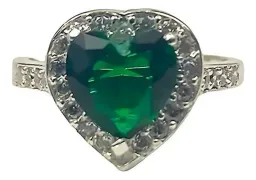 Anillo Plata .925 Solitario Corazón Zirconia Verde - Imagen 2