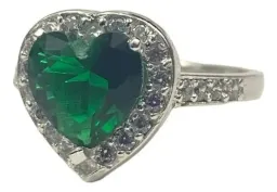 Anillo Plata .925 Solitario Corazón Zirconia Verde - Imagen 3