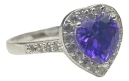 Anillo Solitario Corazón Plata 925 Zirconia Violeta Brillante - Imagen 1