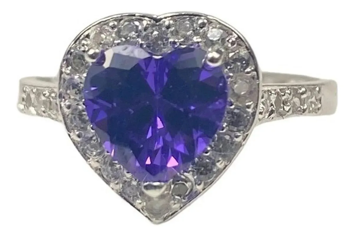 Anillo de Matrimonio de plata .925 violeta zirconia diseno corazon — Joyaris